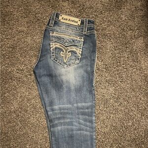 Rock Revival Blue Ankle Cropped Capri with Ornate Stitching